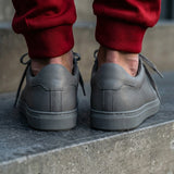 Grey Leather Remigio Lace-Up With Red Sole Sneakers