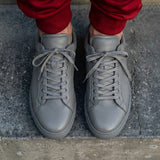 Grey Leather Remigio Lace-Up With Red Sole Sneakers