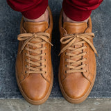 Tan Leather Remigio Lace-Up With Red Sole Sneakers