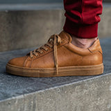 Tan Leather Remigio Lace-Up With Red Sole Sneakers