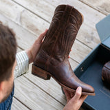 Brown Leather Renovaux Slip On Zipper Western Cowboy Boots - AW24