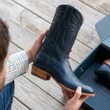 Blue Leather Renovaux Slip On Zipper Western Cowboy Boots - AW24