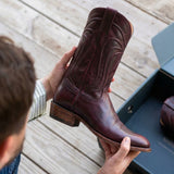 Burgundy Leather Renovaux Slip On Zipper Western Cowboy Boots - AW24