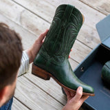 Green Leather Renovaux Slip On Zipper Western Cowboy Boots - AW24