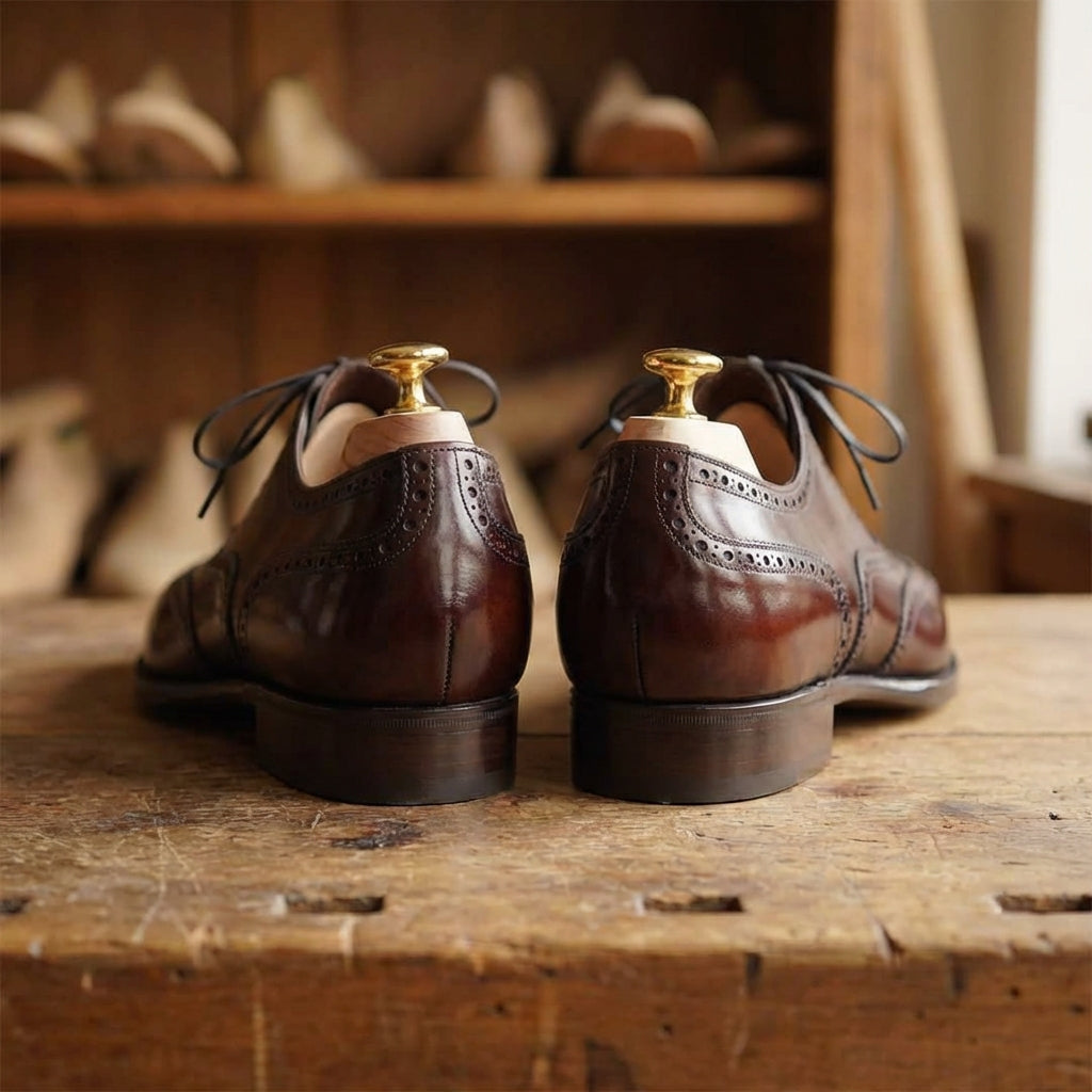 BURGUNDY BROWN LEATHER MODENA BROGUE WINGTIP OXFORD SHOE - ITALIAN AW26