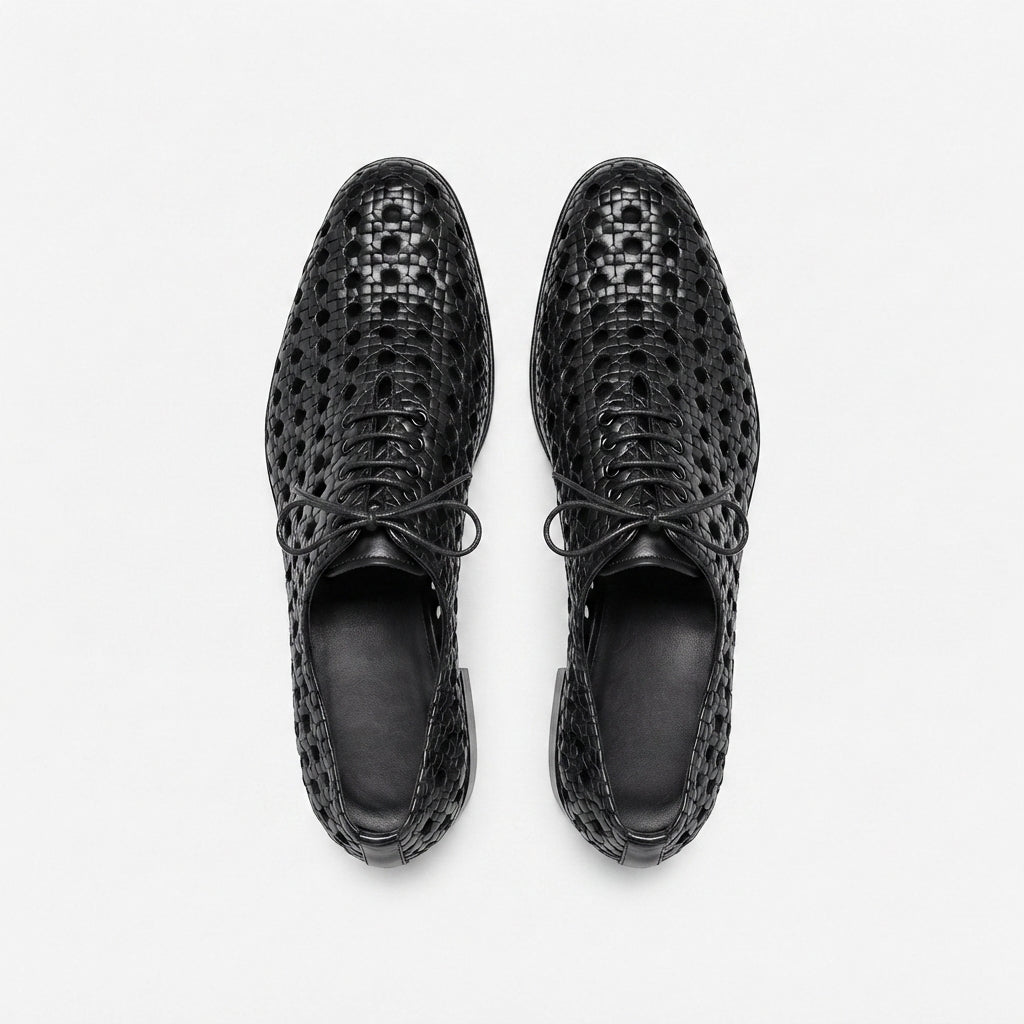 Black Incanto Braided Net Leather Shoe
