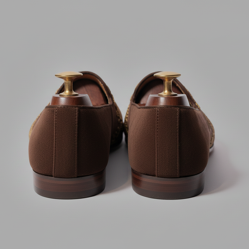 Brown Velvet Tana Peshawari Hand Embroidered Zardozi Loafers | | Wedding Shoes for Groom | Shoes for Haldi Mehendi Sangeet
