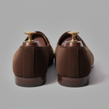 Brown Velvet Tana Peshawari Hand Embroidered Zardozi Loafers | | Wedding Shoes for Groom | Shoes for Haldi Mehendi Sangeet