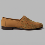 Tan Velvet Tana Peshawari Hand Embroidered Zardozi Loafers | Wedding Shoes for Groom | Shoes for Haldi Mehendi Sangeet
