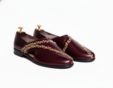 Burgundy Leather Tana Peshawari Hand Embroidered Zardozi Loafers | Wedding Shoes for Groom | Shoes for Haldi Mehendi Sangeet