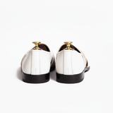 White Leather Tana Peshawari Hand Embroidered Zardozi Loafers | Wedding Shoes for Groom | Shoes for Haldi Mehendi Sangeet