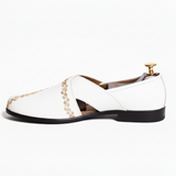 White Leather Tana Peshawari Hand Embroidered Zardozi Loafers | Wedding Shoes for Groom | Shoes for Haldi Mehendi Sangeet
