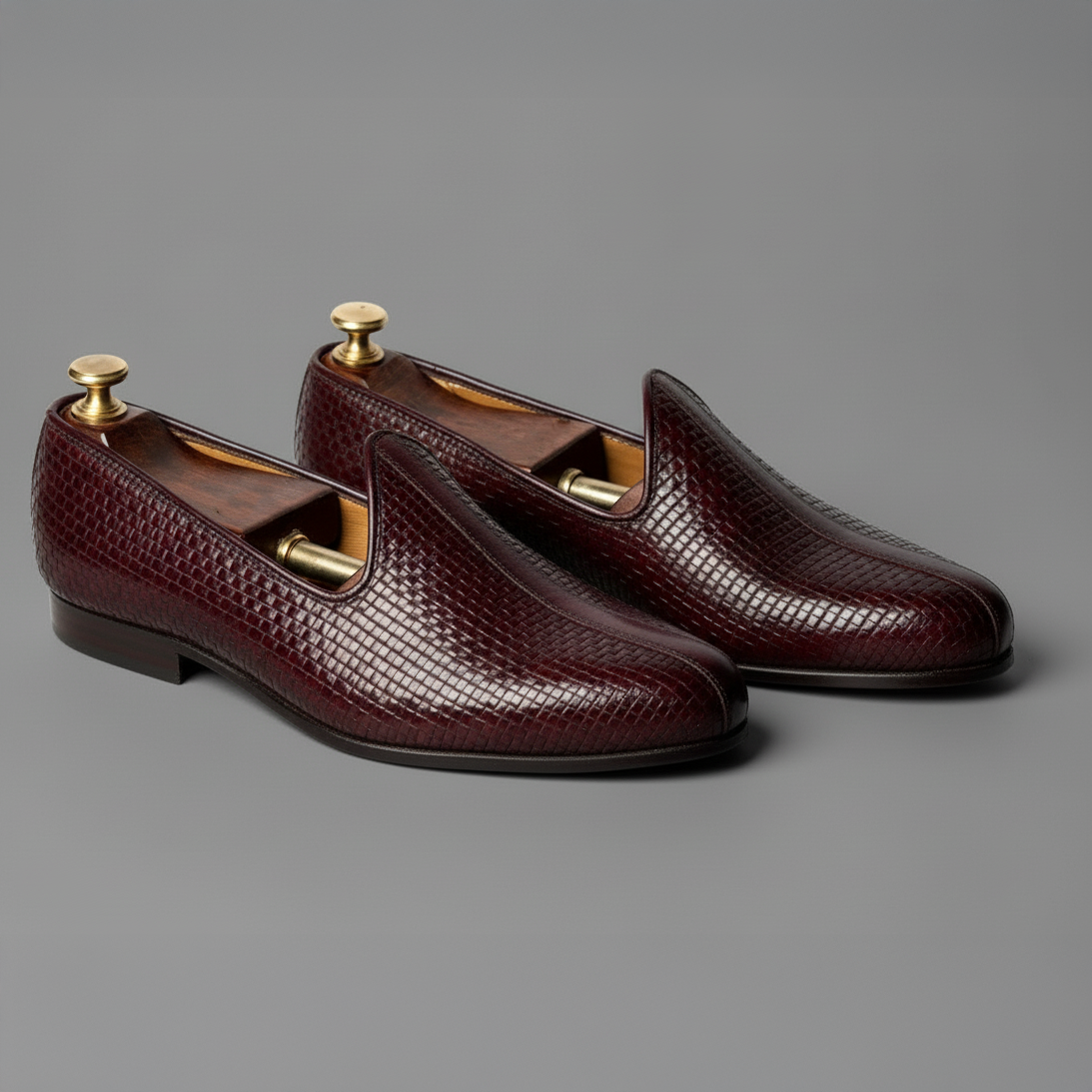Burgundy Braided Leather Tana Peshawari Jutti Loafers | Wedding Shoes for Groom | Shoes for Haldi Mehendi Sangeet