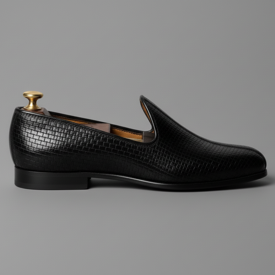 Black Braided Leather Tana Peshawari Jutti Loafers | Wedding Shoes for Groom | Shoes for Haldi Mehendi Sangeet