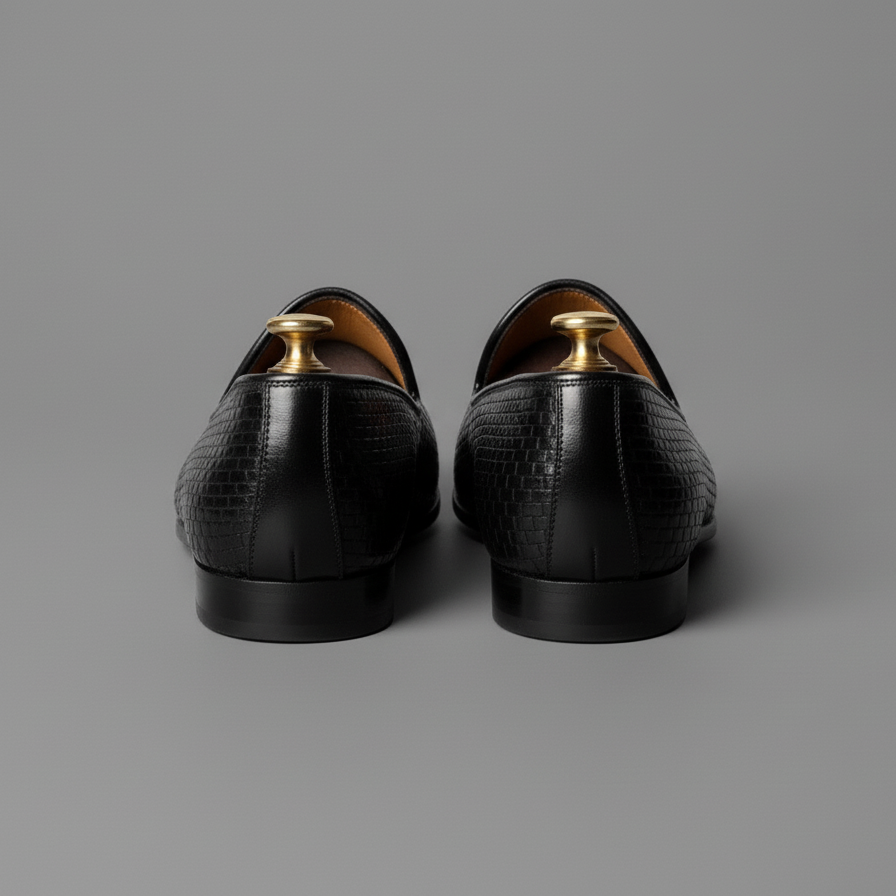 Black Braided Leather Tana Peshawari Jutti Loafers | Wedding Shoes for Groom | Shoes for Haldi Mehendi Sangeet