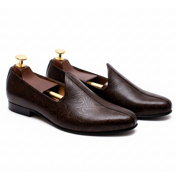 Brown Leather Tana Peshawari Jutti Loafers | Wedding Shoes for Groom | Shoes for Haldi Mehendi Sangeet