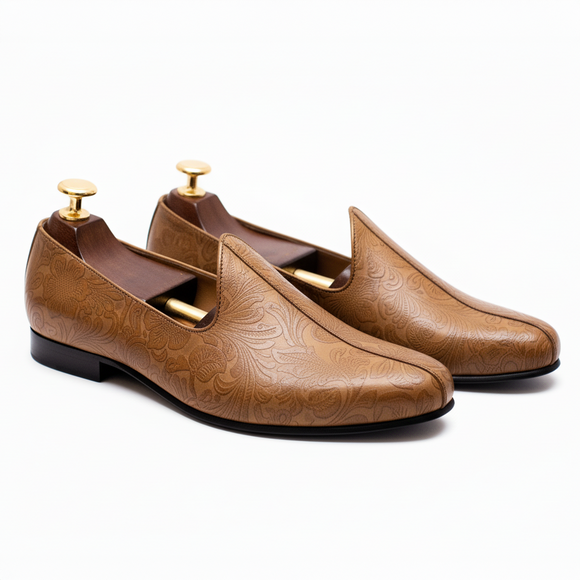 Tan Leather Tana Peshawari Jutti Loafers | Wedding Shoes for Groom | Shoes for Haldi Mehendi Sangeet
