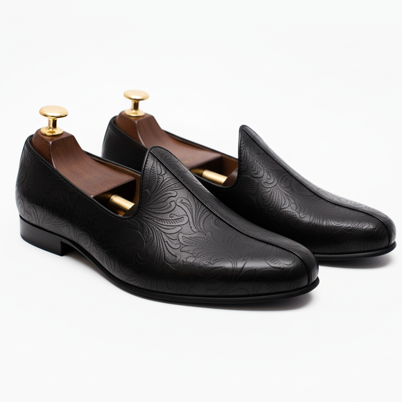 Black Leather Tana Peshawari Jutti Loafers | Wedding Shoes for Groom | Shoes for Haldi Mehendi Sangeet