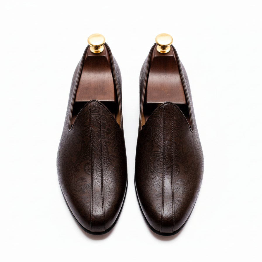 Brown Leather Tana Peshawari Jutti Loafers | Wedding Shoes for Groom | Shoes for Haldi Mehendi Sangeet