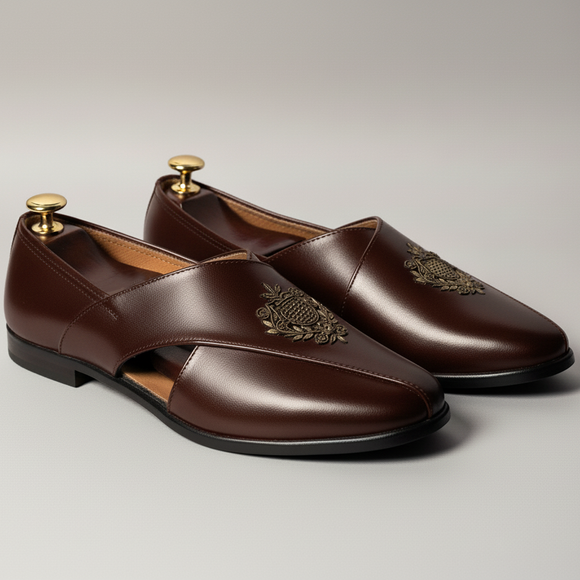 Brown Leather Tana Peshawari Loafers | Wedding Shoes for Groom | Shoes for Haldi Mehendi Sangeet