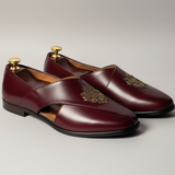 Burgundy Leather Tana Peshawari Loafers | Wedding Shoes for Groom | Shoes for Haldi Mehendi Sangeet