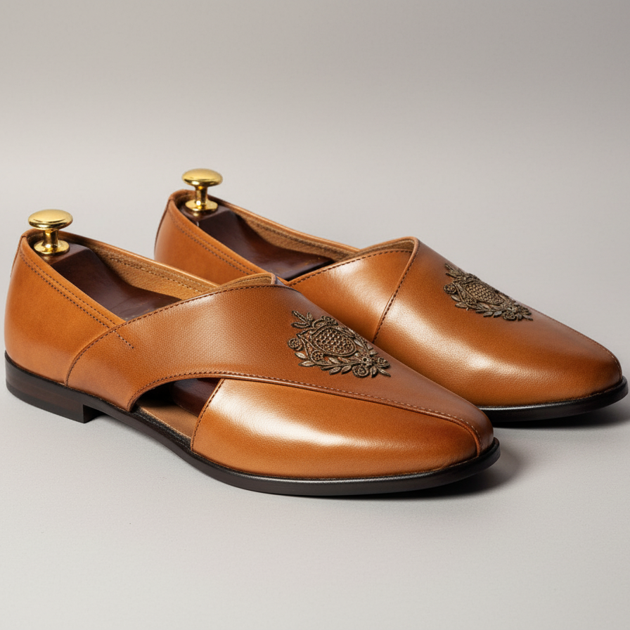 Tan Leather Tana Peshawari Loafers | Wedding Shoes for Groom | Shoes for Haldi Mehendi Sangeet