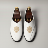 White Leather Tana Peshawari Loafers | Wedding Shoes for Groom | Shoes for Haldi Mehendi Sangeet
