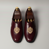 Burgundy Leather Tana Peshawari Loafers | Wedding Shoes for Groom | Shoes for Haldi Mehendi Sangeet