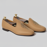 Tan Knitted Euro Velvet Tana Peshawari Jutti Loafers | Wedding Shoes for Groom | Shoes for Haldi Mehendi Sangeet