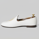 White Knitted Euro Velvet Tana Peshawari Jutti Loafers | Wedding Shoes for Groom | Shoes for Haldi Mehendi Sangeet