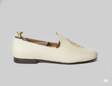 White Cream Knitted Euro Velvet Tana Peshawari Jutti Loafers | Wedding Shoes for Groom | Shoes for Haldi Mehendi Sangeet