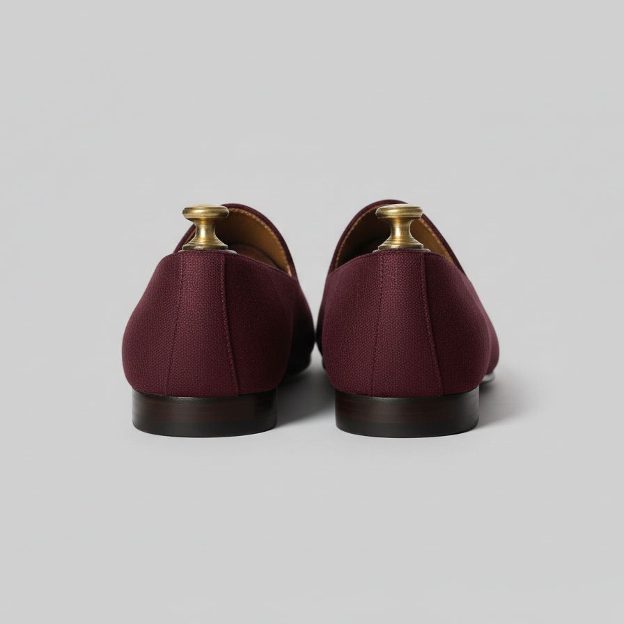 Burgundy Knitted Euro Velvet Tana Peshawari Jutti Loafers | Wedding Shoes for Groom | Shoes for Haldi Mehendi Sangeet