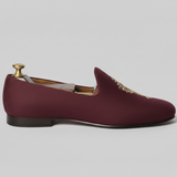 Burgundy Knitted Euro Velvet Tana Peshawari Jutti Loafers | Wedding Shoes for Groom | Shoes for Haldi Mehendi Sangeet