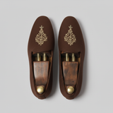 Brown Knitted Euro Velvet Tana Peshawari Jutti Loafers | Wedding Shoes for Groom | Shoes for Haldi Mehendi Sangeet
