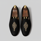 Black Knitted Euro Velvet Tana Peshawari Jutti Loafers | Wedding Shoes for Groom | Shoes for Haldi Mehendi Sangeet