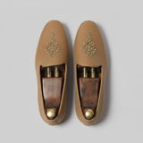 Tan Knitted Euro Velvet Tana Peshawari Jutti Loafers | Wedding Shoes for Groom | Shoes for Haldi Mehendi Sangeet