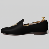 Black Knitted Euro Velvet Tana Peshawari Jutti Loafers | Wedding Shoes for Groom | Shoes for Haldi Mehendi Sangeet