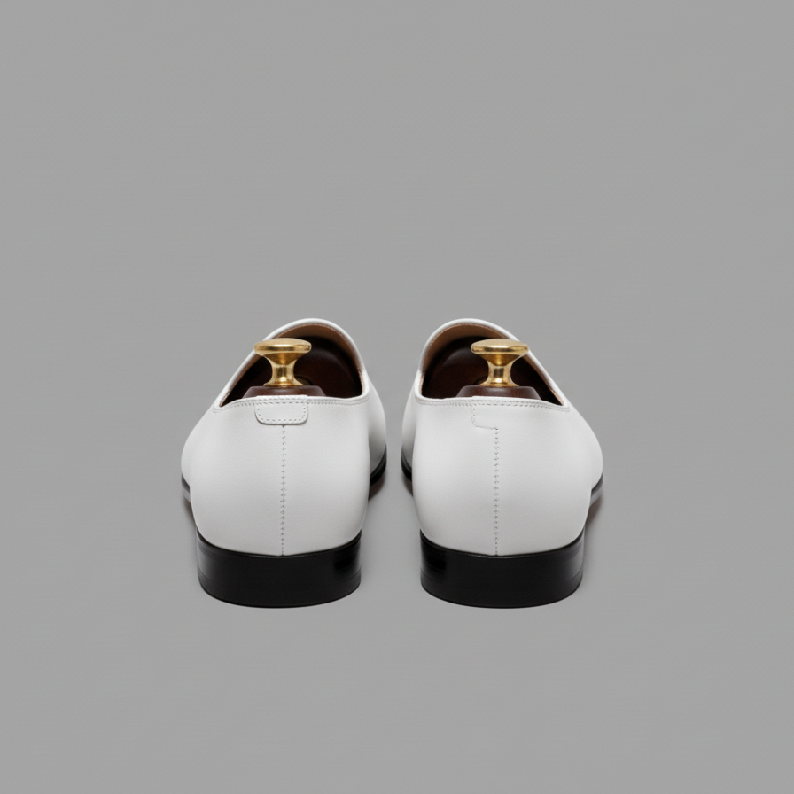 White Leather Tana Peshawari Hand Work Embroidered Zardozi Jutti Loafers | Wedding Shoes for Groom | Shoes for Haldi Mehendi Sangeet