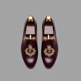 Burgundy Leather Tana Peshawari Hand Work Embroidered Zardozi Jutti Loafers | Wedding Shoes for Groom | Shoes for Haldi Mehendi Sangeet