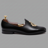 Black Leather Tana Peshawari Hand Work Embroidered Zardozi Jutti Loafers | Wedding Shoes for Groom | Shoes for Haldi Mehendi Sangeet