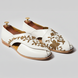 White Leather Tana Peshawari Loafers | Wedding Shoes for Groom | Shoes for Haldi Mehendi Sangeet