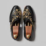 Black Leather Tana Peshawari Hand Work Embroidered Zardozi Loafers | Wedding Shoes for Groom | Shoes for Haldi Mehendi Sangeet