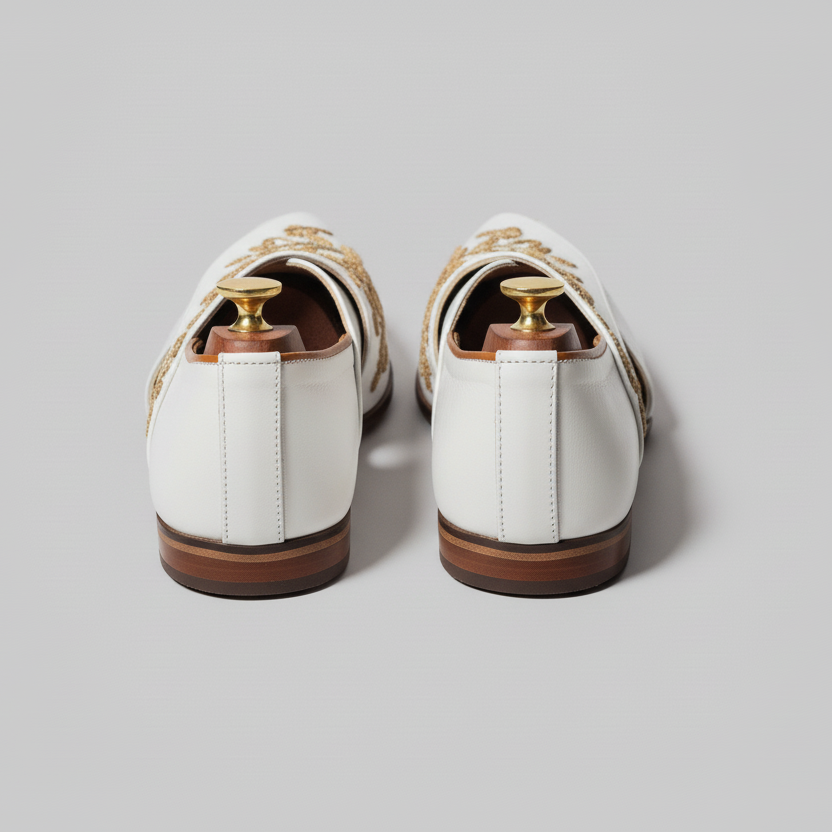 White Leather Tana Peshawari Loafers | Wedding Shoes for Groom | Shoes for Haldi Mehendi Sangeet