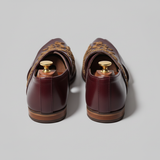 Burgundy Leather Tana Peshawari Hand Work Embroidered Zardozi Loafers | Wedding Shoes for Groom | Shoes for Haldi Mehendi Sangeet