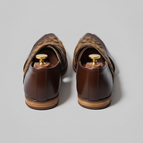 Brown Leather Tana Peshawari Hand Work Embroidered Zardozi Loafers | Wedding Shoes for Groom | Shoes for Haldi Mehendi Sangeet