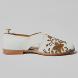 White Leather Tana Peshawari Loafers | Wedding Shoes for Groom | Shoes for Haldi Mehendi Sangeet