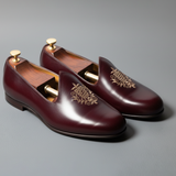 Burgundy Leather Tana Embroidered Peshawari Jutti Loafers | Wedding Shoes for Groom | Shoes for Haldi Mehendi Sangeet