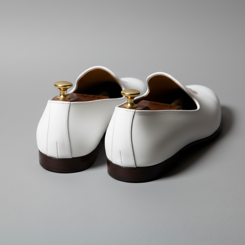 White Leather Tana Embroidered Peshawari Jutti Loafers | Wedding Shoes for Groom | Shoes for Haldi Mehendi Sangeet