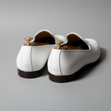 White Leather Tana Embroidered Peshawari Jutti Loafers | Wedding Shoes for Groom | Shoes for Haldi Mehendi Sangeet