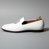 White Leather Tana Embroidered Peshawari Jutti Loafers | Wedding Shoes for Groom | Shoes for Haldi Mehendi Sangeet